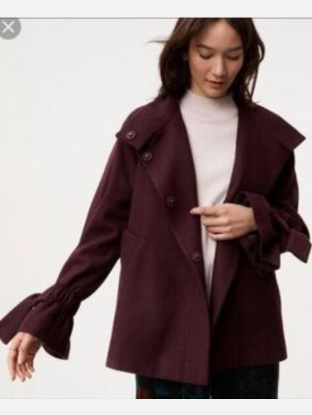 Loft Plum Funnel Neck Snap Front Swing Coat Wool Blend